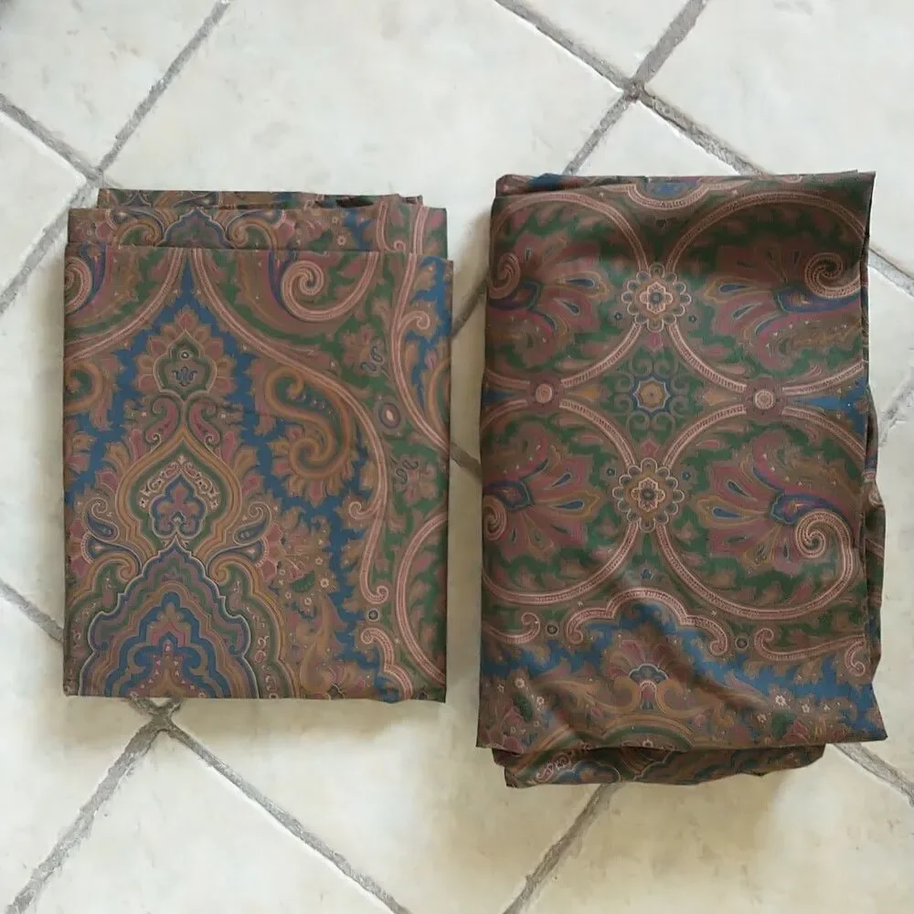 New Vtg Ralph Lauren Brianna Paisley Flat Fitted Sheet Set Queen Size